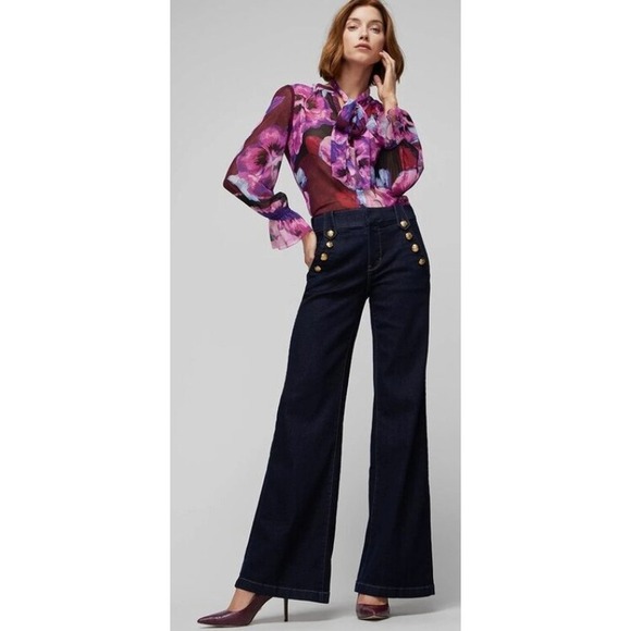 White House Black Market WHBM High-Rise Mariner Wide Leg Jeans Sailor Dark Sz 8 - Picture 1 of 15